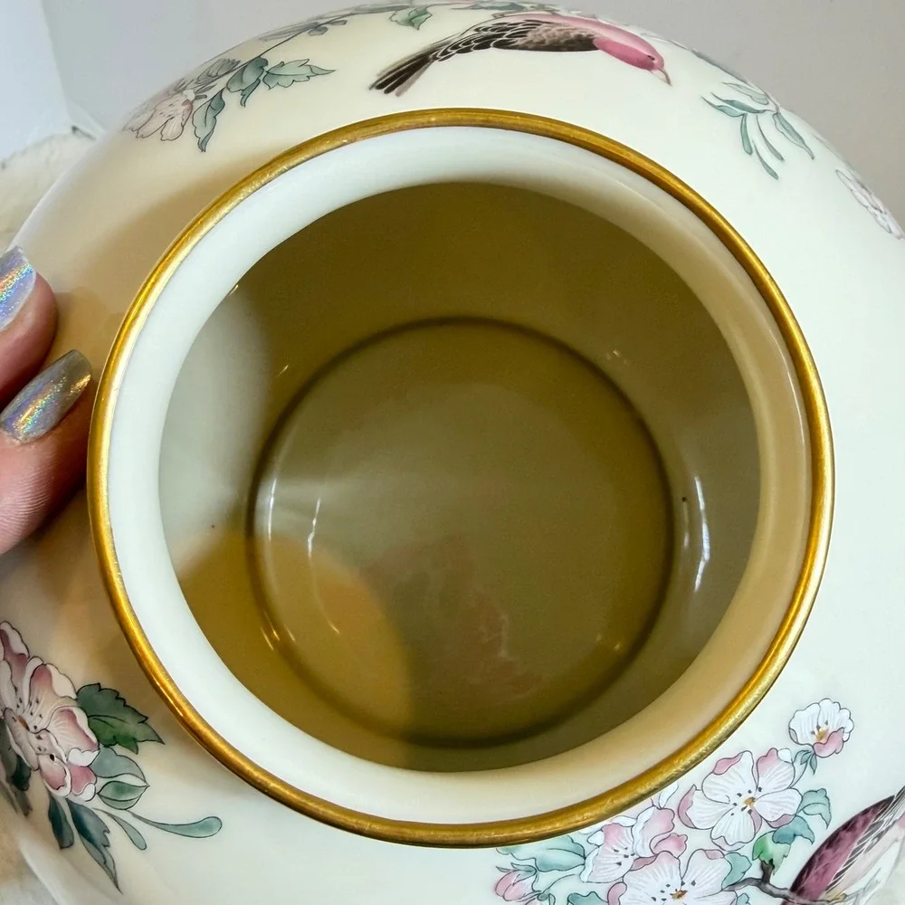 Lenox Serenade Globe Vase 24K Gold Trim Pink Flowers Bird ~ Vintage Hand Painted